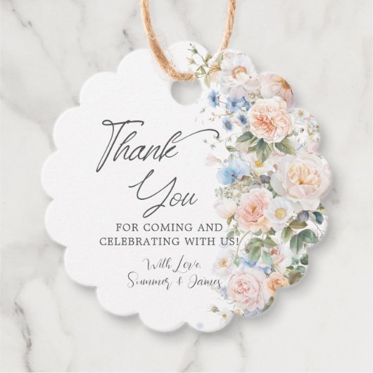 Pastel Roze Wit Blauwe Bloemige Bruids Baby Shower Bedankjes Labels (Voorkant)