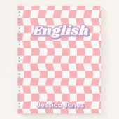 Pastel Roze Wit Checkerboard Engelse School Notitieboek (Voorkant)