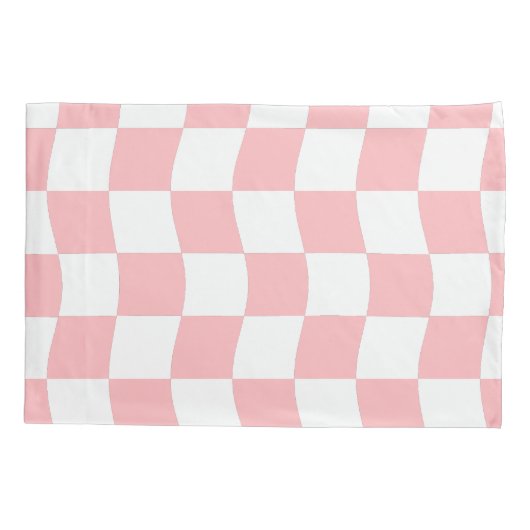 Pastel Roze Wit Checkerboard Naam Typografie Kussensloop (Achterkant-Links)