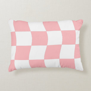 Pastel Roze Wit Checkerboard Patroon Accent Kussen