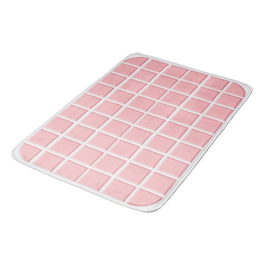 Pastel Roze Wit Faux Vierkante Tegels Patroon Badmat (Gekanteld)