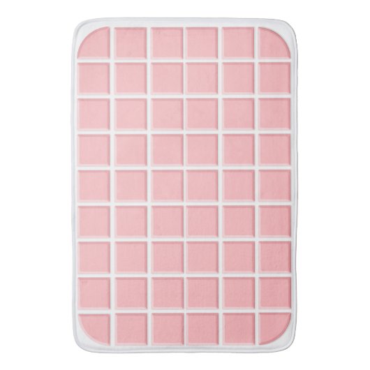 Pastel Roze Wit Faux Vierkante Tegels Patroon Badmat (Voorkant Verticaal)