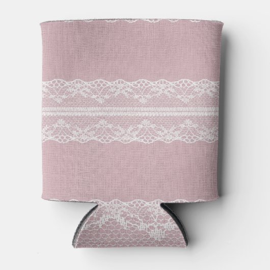 Pastel Roze Wit Kant Textuur Blikjeskoeler (Voorkant)