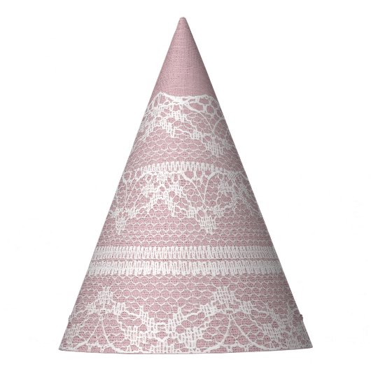Pastel Roze Wit Kant Textuur Feesthoedjes (Voorkant)