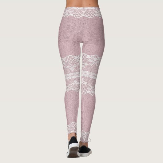 Pastel Roze Wit Kant Textuur Leggings (Achterkant)