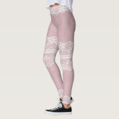 Pastel Roze Wit Kant Textuur Leggings (Links)