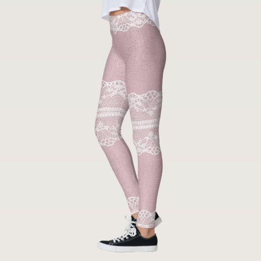 Pastel Roze Wit Kant Textuur Leggings (Links)