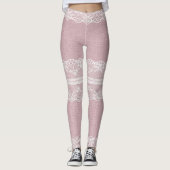 Pastel Roze Wit Kant Textuur Leggings (Voorkant)