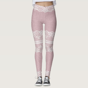 Pastel Roze Wit Kant Textuur Leggings