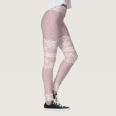 Pastel Roze Wit Kant Textuur Leggings (Rechts)