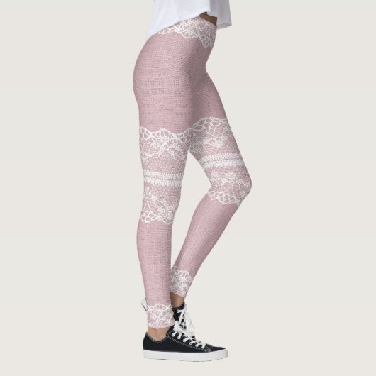 Pastel Roze Wit Kant Textuur Leggings (Rechts)