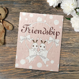 Pastel Roze Wit Lint Cute Tweeling Konijn Kinderen Legpuzzel