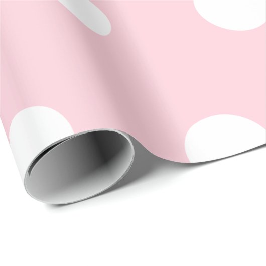 Pastel roze wit medium polka stippen cadeaupapier (Rol Hoek)