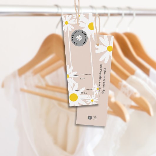 Pastel Roze Wit Retro Daisy Logo Prijs Hang Label Mini Visitekaartjes