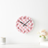 Pastel roze wit retro golvende checker patroon ronde klok (Huis)