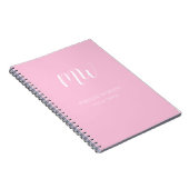 Pastel Roze Wit Script Monogram Eenvoudige Naam Notitieboek (Rechterzijde)