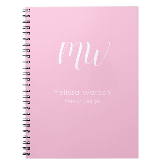 Pastel Roze Wit Script Monogram Eenvoudige Naam Notitieboek (Voorkant)