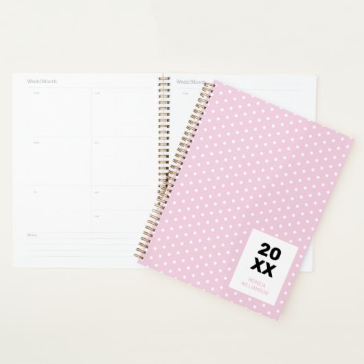 Pastel Roze Wit Stippen Personalized Planner (Display)
