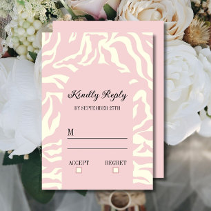Pastel Roze Wit Wavy Patroon Huwelijk RSVP Kaartje