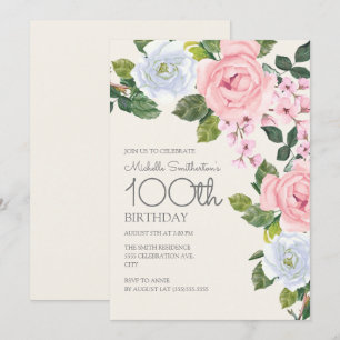 Pastel Roze Witte Bloemige Vrouw 100e Verjaardag Kaart