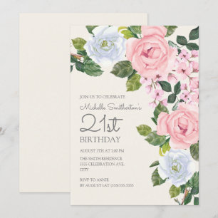 Pastel Roze Witte Bloemige Vrouw 21e Verjaardag Kaart