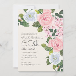 Pastel Roze Witte Bloemige Vrouw 60e Verjaardag Kaart