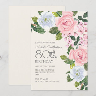 Pastel Roze Witte Bloemige Vrouw 80e Verjaardag Kaart