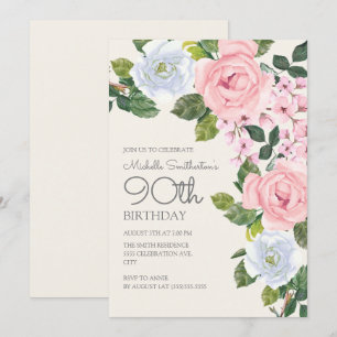 Pastel Roze Witte Bloemige Vrouw 90e Verjaardag Kaart