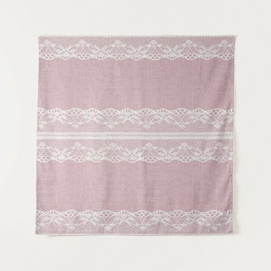 Pastel Roze Witte Kant Textuur Wandkleed (Voorkant)