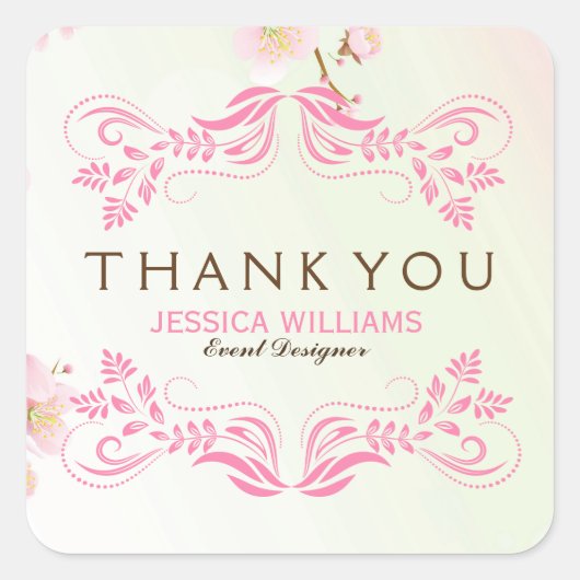 Pastel roze & witte kersenbloesem dank u vierkante sticker (Voorkant)