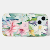  pastel roze & witte lentebloem monogram Case-Mate iPhone case (Achterkant (horizontaal))