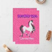 Pastel Roze Witte Paard Verjaardag Uitnodigen Notitiekaartje (Voorkant / Achterkant in situ)