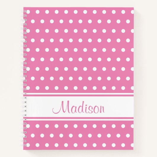 Pastel roze witte poka punpe stripe naam notitieboek (Voorkant)