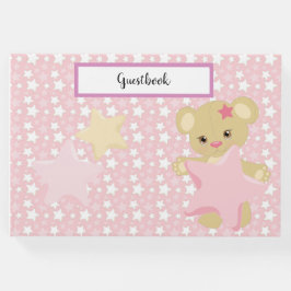 PASTEL ROZE & WITTE STERREN & TAN TEDDYBEER GASTENBOEK