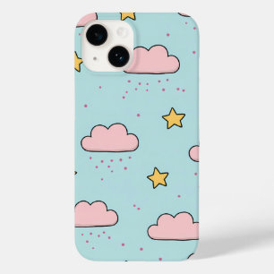 Pastel Roze Wolk en Gele Ster Patroon Case-Mate iPhone 14 Hoesje