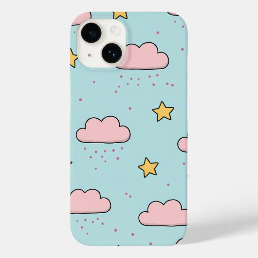 Pastel Roze Wolk en Gele Ster Patroon Case-Mate iPhone Case (Achterkant)