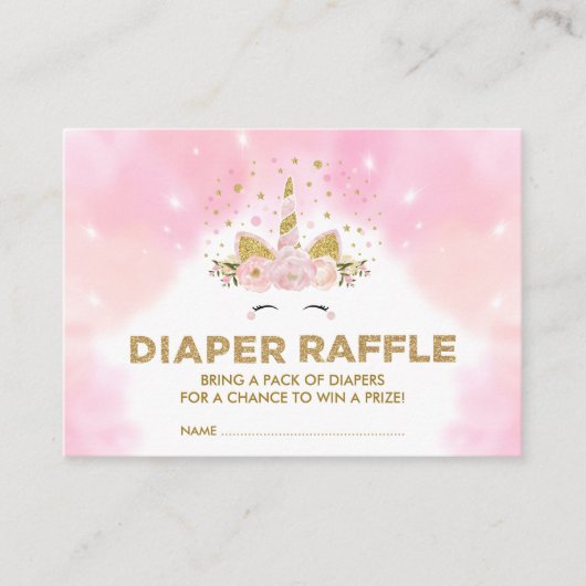 Pastel Roze Wolken Magische Eenhoorn Luier Raffle Informatiekaartje (Voorkant)