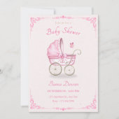 Pastel roze zacht baby kinderwagen baby shower kaart (Voorkant)