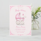 Pastel roze zacht baby kinderwagen baby shower kaart (Staand voorkant)
