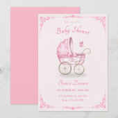 Pastel roze zacht baby kinderwagen baby shower kaart (Voorkant / Achterkant)