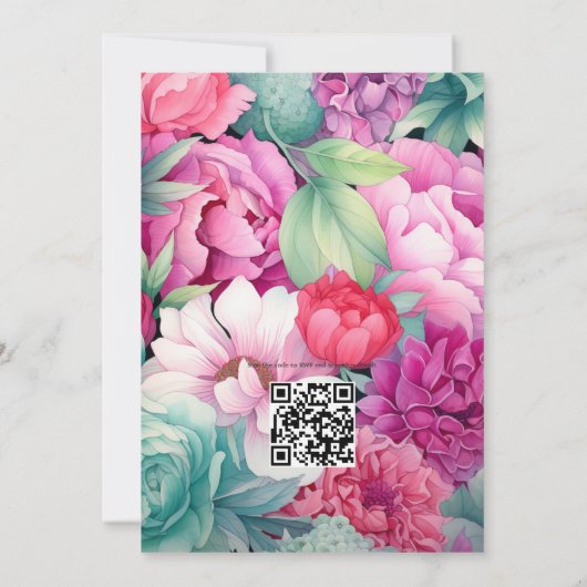 Pastel Roze, Zee Groen en Merlot Zomerbruiloft Kaart (Achterkant)