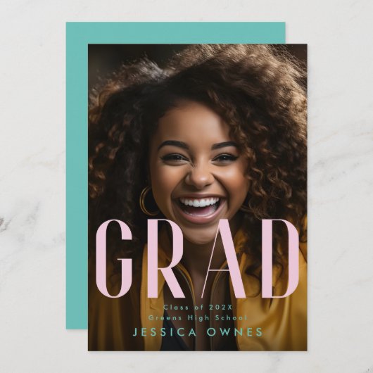 Pastel Roze Zee Groen High School Class 2024 Foto Aankondiging (Voorkant / Achterkant)