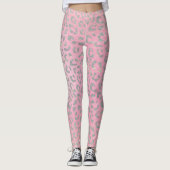 Pastel Roze Zilver Luipaard Print Leggings (Voorkant)