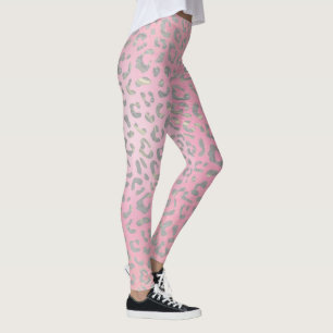 Pastel Roze Zilver Luipaard Print Leggings