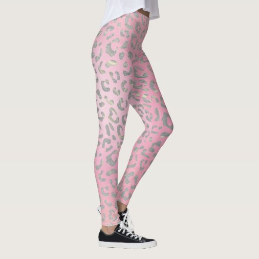 Pastel Roze Zilver Luipaard Print Leggings (Rechts)