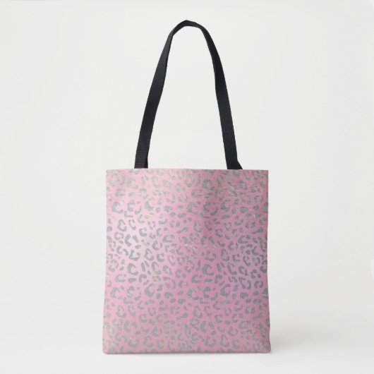 Pastel Roze Zilver Luipaard Print Tote Bag (Voorkant)