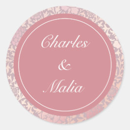 Pastel Roze Zilveren Bloemen Huwelijk Ronde Sticker