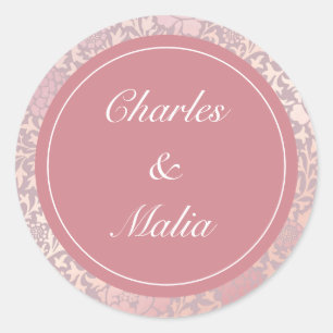 Pastel Roze Zilveren Bloemen Huwelijk Ronde Sticker
