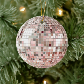 Pastel Roze & Zilveren Discobal Keramisch Ornament