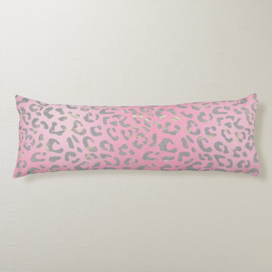 Pastel Roze Zilveren Luipaardprint Lichaamskussen (Voorkant)